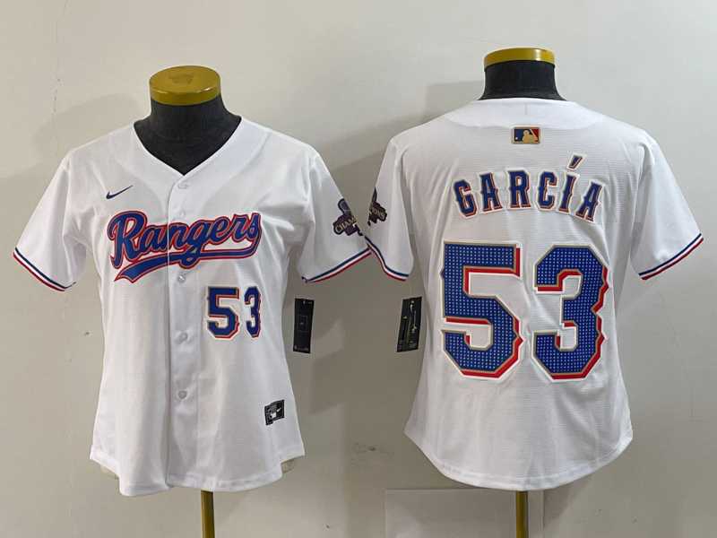 Women%27s Texas Rangers #53 Adolis Garcia Number White 2024 Gold Collection Limited Cool Base Jerseys->mlb youth jerseys->MLB Jersey